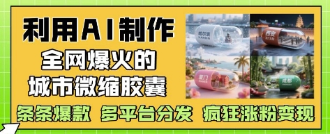 利用AI制作全网爆火的城市微缩胶囊，条条爆款， 多平台分发，疯狂涨粉变现搞副业-副业刚需-兼职-网赚搞副业网