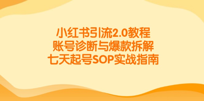 小红书引流2.0教程，账号诊断与爆款拆解，七天起号SOP实战指南搞副业-副业刚需-兼职-网赚搞副业网