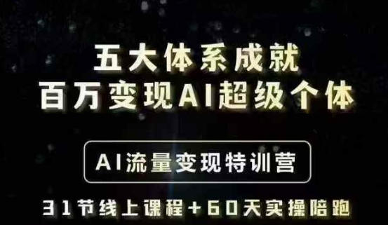 五大体系成就百万变现AI超级个体- AI流量变现特训营，一步一步教你一个人怎么年入百W搞副业-副业刚需-兼职-网赚搞副业网