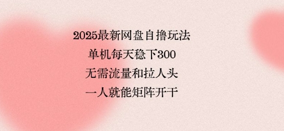 2025最新网盘自撸玩法，单机每天稳下3张，无需流量和拉人头，一个人就可轻松矩阵，全网独一份【揭秘】搞副业-副业刚需-兼职-网赚搞副业网