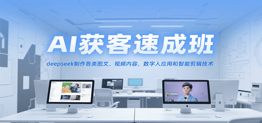 AI获客速成班，deepseek制作各类图文、视频内容，数字人应用和智能剪辑技术搞副业-副业刚需-兼职-网赚搞副业网