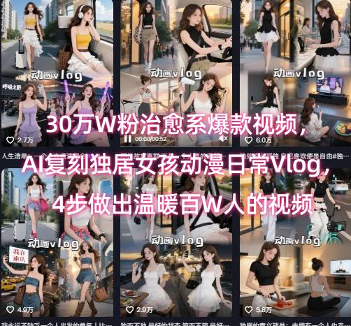 30万W粉治愈系爆款视频，AI复刻独居女孩动漫日常Vlog，4步做出温暖百W人的视频搞副业-副业刚需-兼职-网赚搞副业网