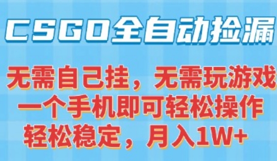 CSGO自动捡漏项目，最新独家玩法，一个手机可操作，新手小白轻松月入1W+，操作简单易上手【揭秘】搞副业-副业刚需-兼职-网赚搞副业网