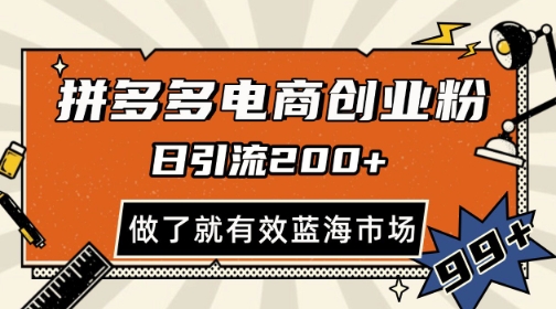 拼多多引流电商创业粉，日引200+，可矩阵放大，做了就有效【揭秘】搞副业-副业刚需-兼职-网赚搞副业网