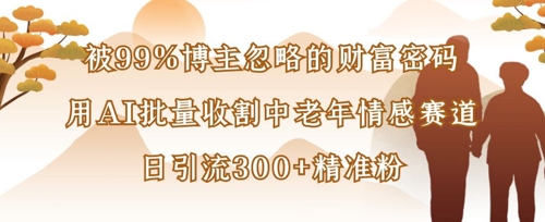被99%博主忽略的财富密码：用AI批量收割中老年情感赛道，日引流300+精准粉搞副业-副业刚需-兼职-网赚搞副业网