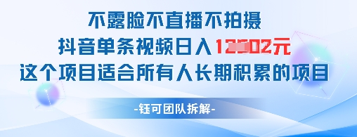 不露脸不直播不拍摄抖音单条视频日入1k+这个项目适合所有人长期积累的项目搞副业-副业刚需-兼职-网赚搞副业网