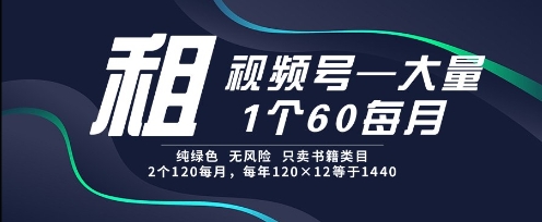 租视频号，一个60每月，2个120.纯绿色、无风险，常年租【揭秘】搞副业-副业刚需-兼职-网赚搞副业网